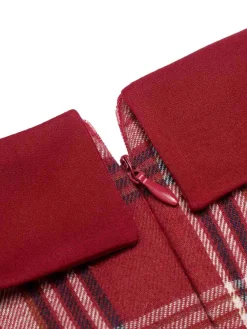 Best Retro Stage 1950s Roll Up Scottish Plaid Dress Red