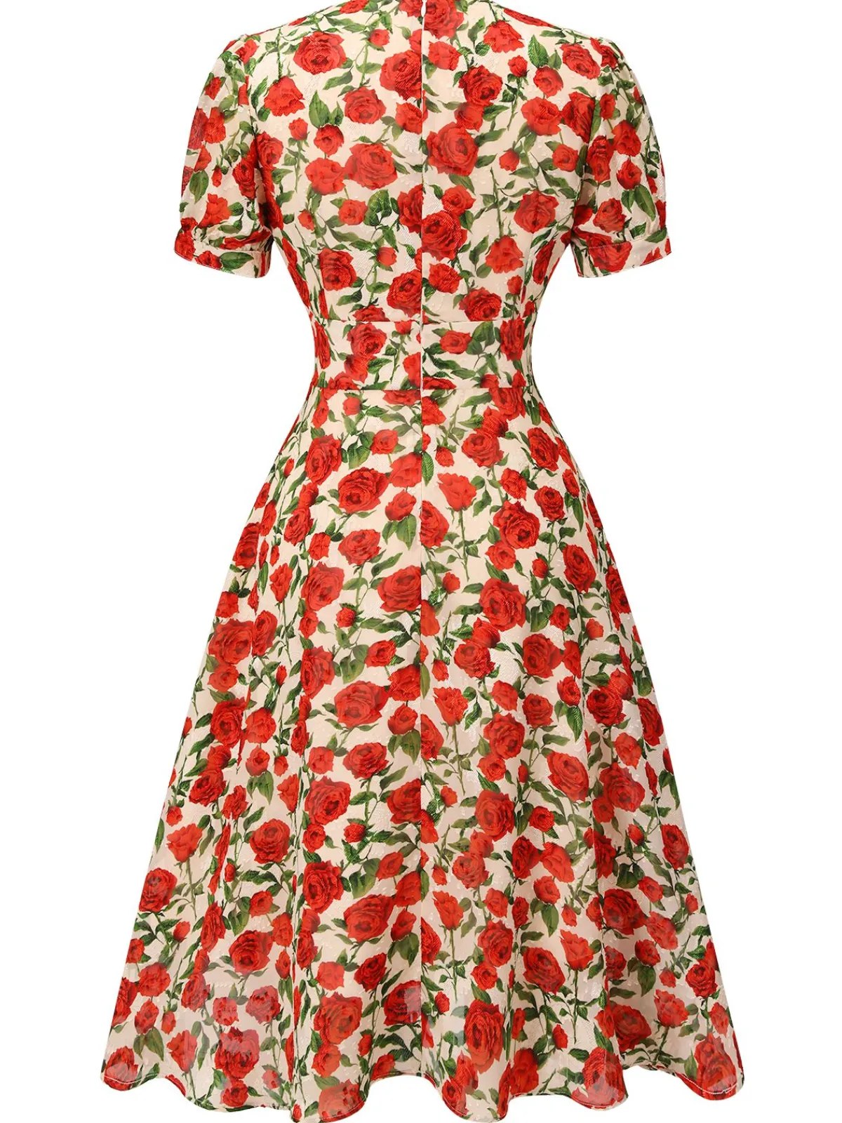 Fashion Retro Stage 1940s Rose V-Neck Swing Dress Red