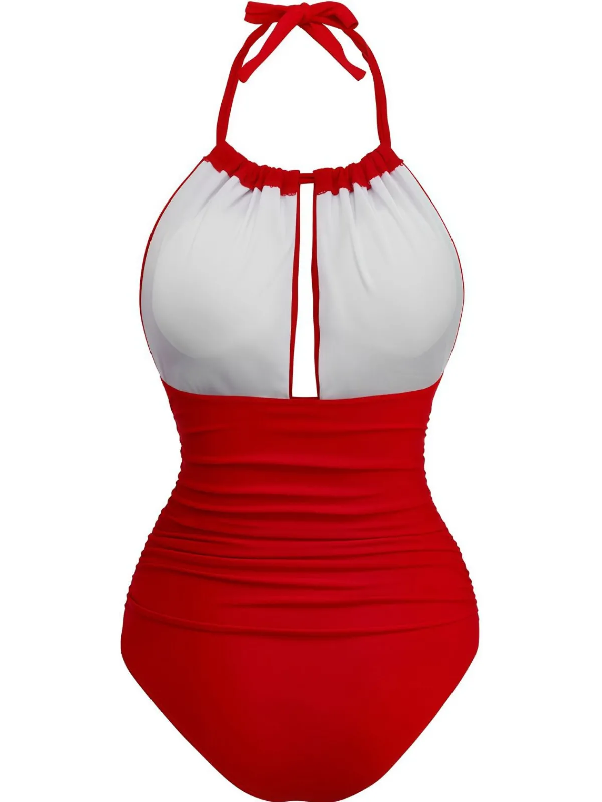 Outlet Retro Stage 1930s Ruched Halter Hollow One-Piece Swimsuit Red
