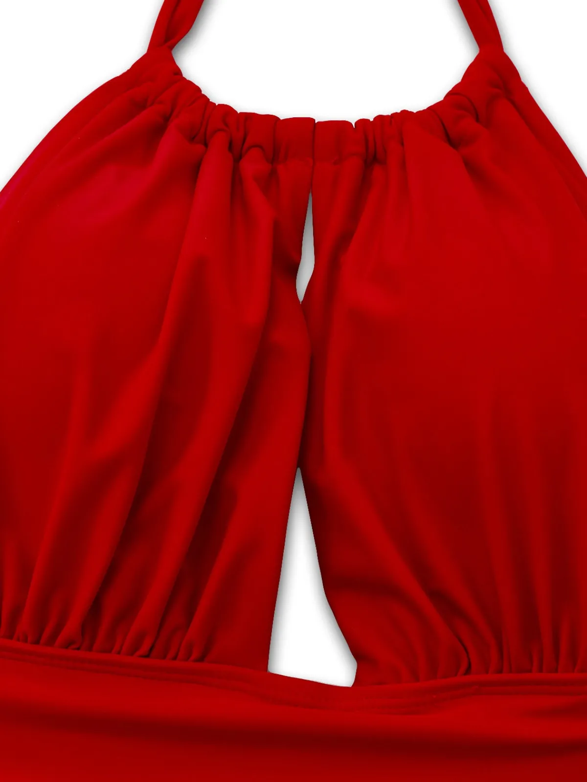 Outlet Retro Stage 1930s Ruched Halter Hollow One-Piece Swimsuit Red