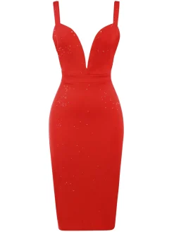 Clearance Retro Stage 1960s Ruffled Open Back Suspender Dress Red
