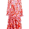 Online Retro Stage Red 1970s Ruffles Floral Cover-Up Dress