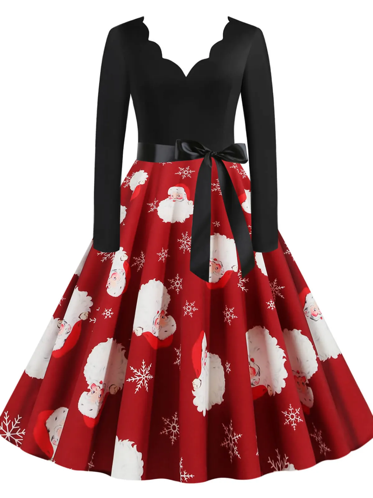 Sale Retro Stage 1950s Santa Claus V-Neck Belt Dress Red