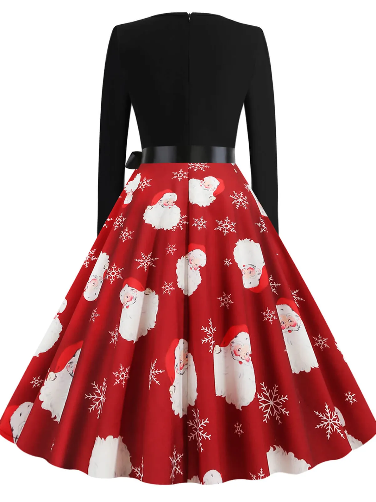 Sale Retro Stage 1950s Santa Claus V-Neck Belt Dress Red