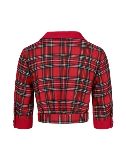 Discount Retro Stage 1940s Scottish Plaid Cropped Shirt Red