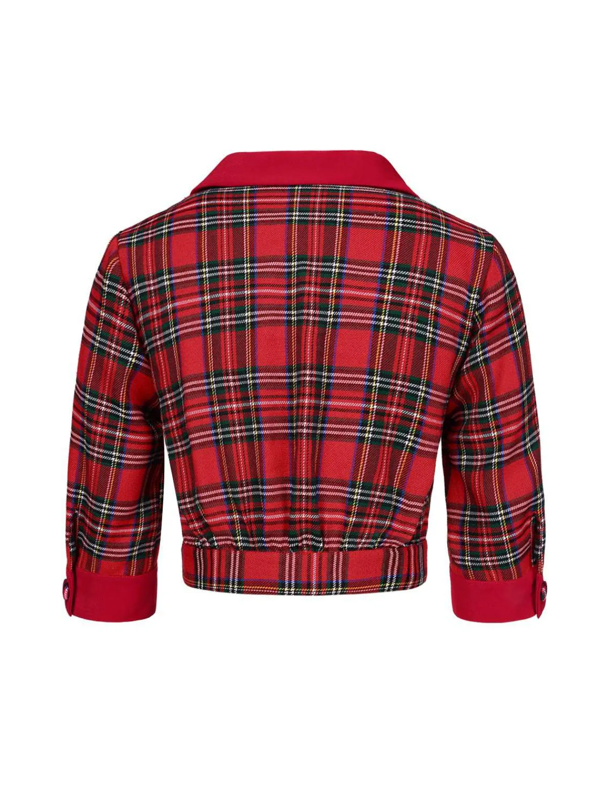 Discount Retro Stage 1940s Scottish Plaid Cropped Shirt Red