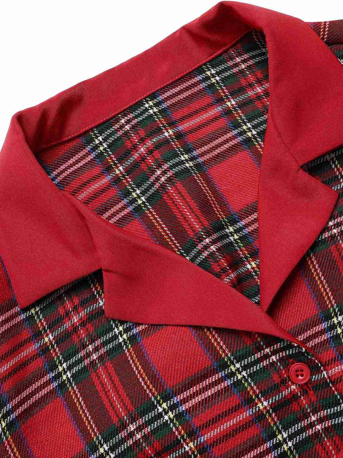Discount Retro Stage 1940s Scottish Plaid Cropped Shirt Red