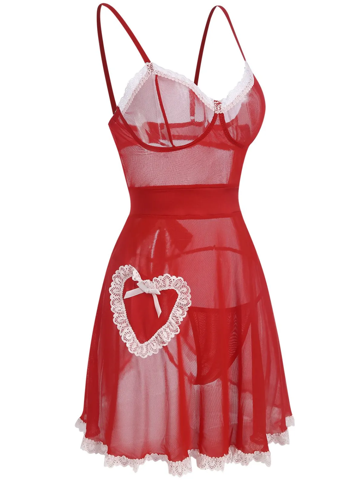Online Retro Stage 1970s Sheer Lace-Up Nightgown Red