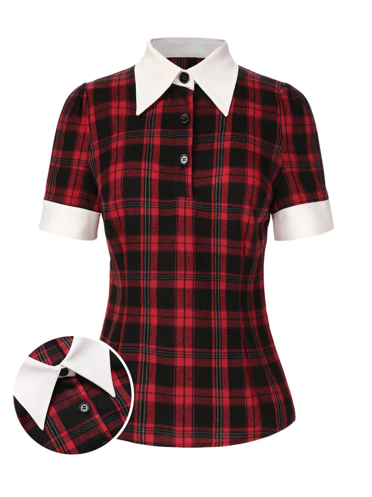 Online Retro Stage 1930s Shirt Collar Gingham Plaid Top Red