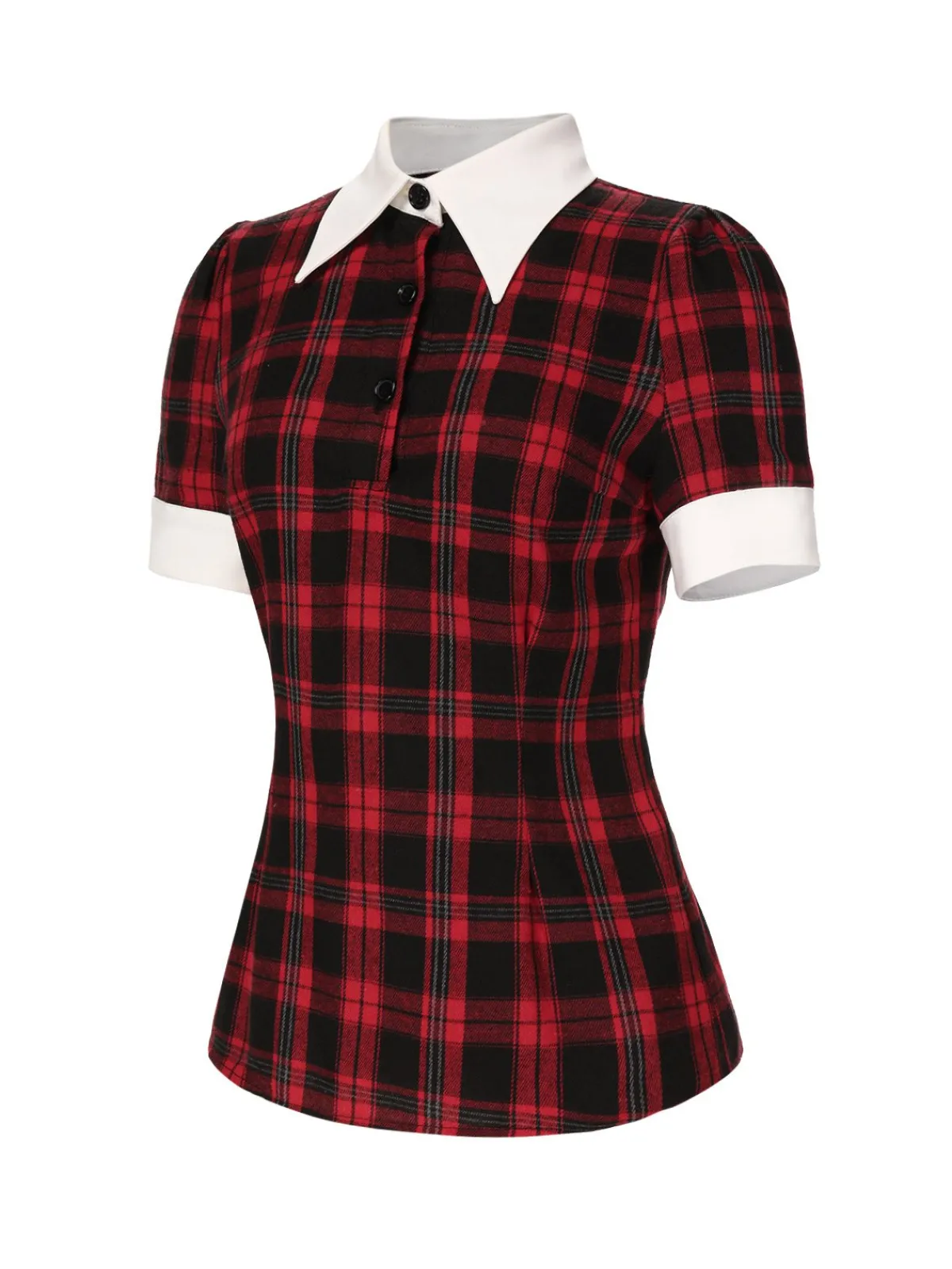 Online Retro Stage 1930s Shirt Collar Gingham Plaid Top Red