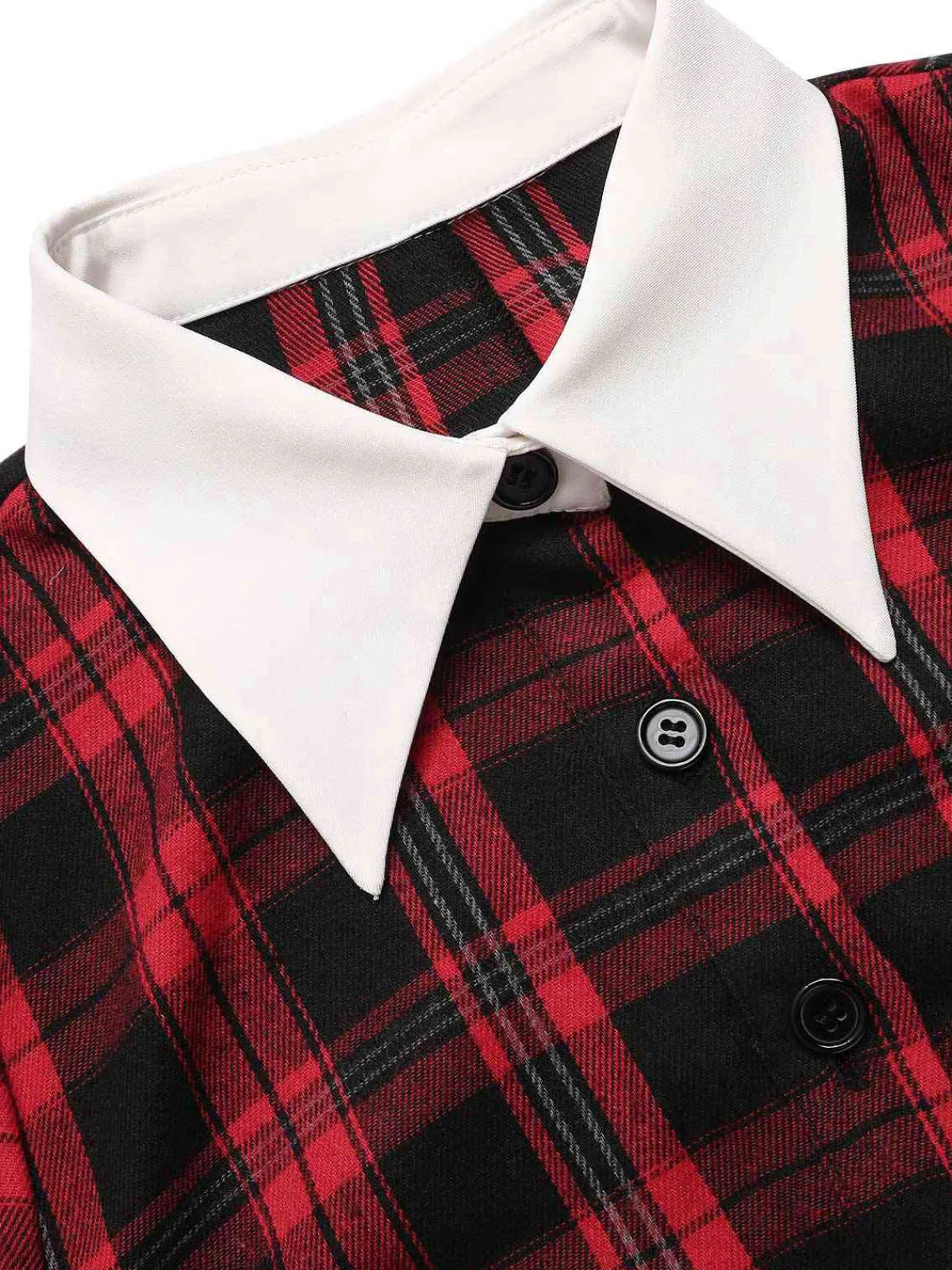 Online Retro Stage 1930s Shirt Collar Gingham Plaid Top Red