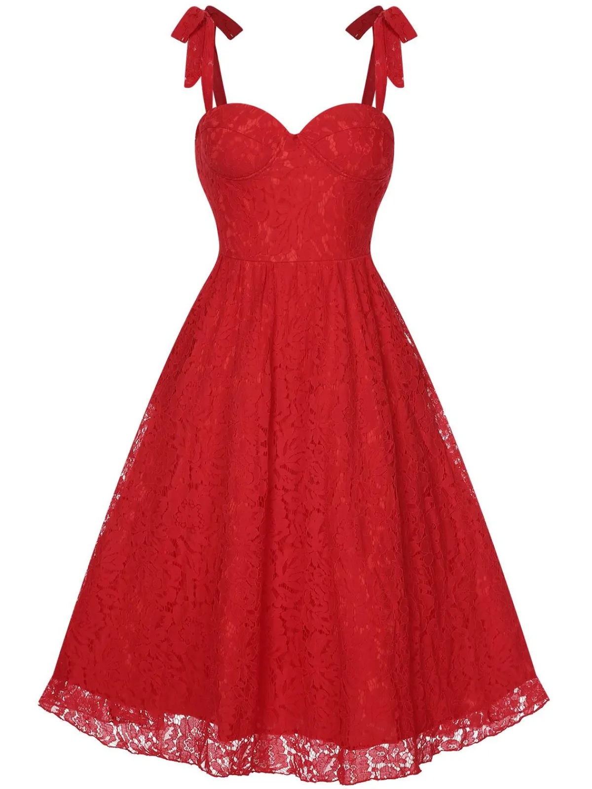 Online Retro Stage 1950s Shoulder Straps Lace Swing Dress Red