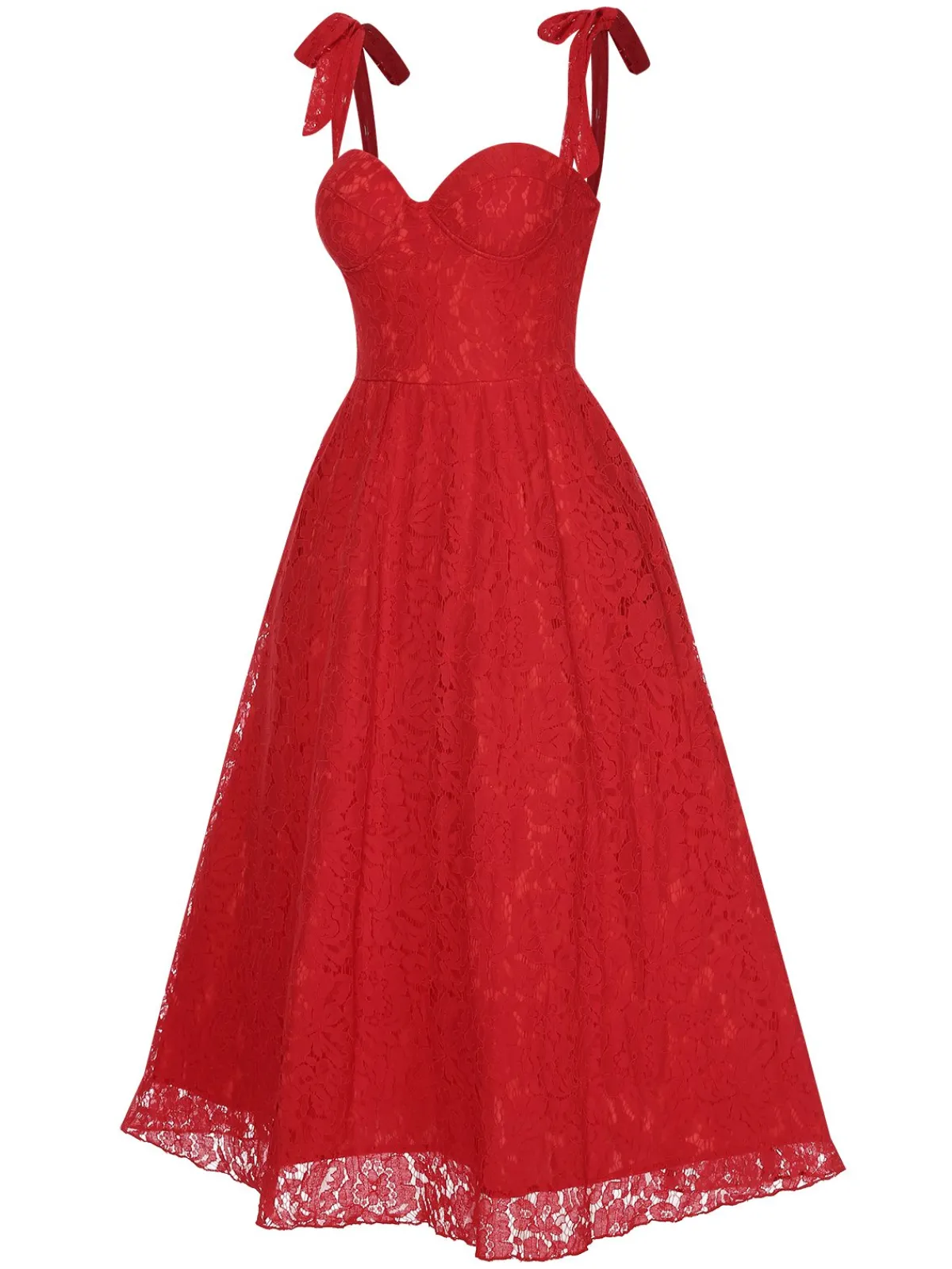 Online Retro Stage 1950s Shoulder Straps Lace Swing Dress Red