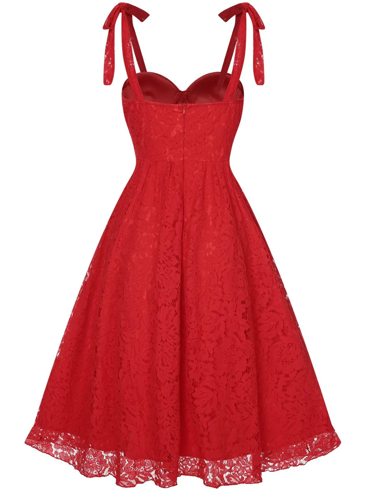 Online Retro Stage 1950s Shoulder Straps Lace Swing Dress Red