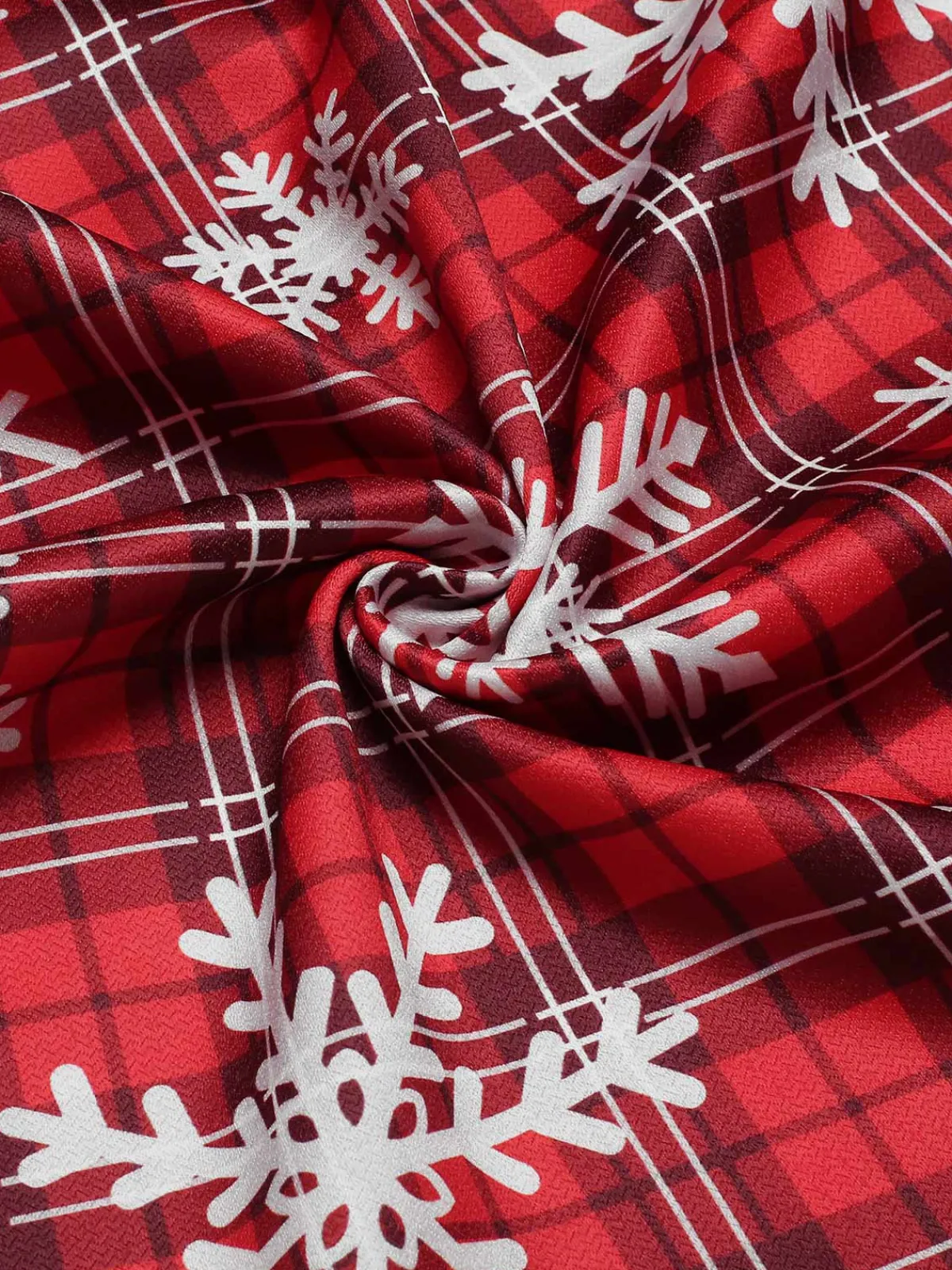 Clearance Retro Stage 1950s Snowflake Plaid Plush Trim Dress Red