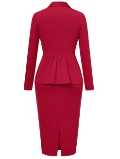 Hot Retro Stage 1960s Solid Blazer Top & Pencil Skirt Red