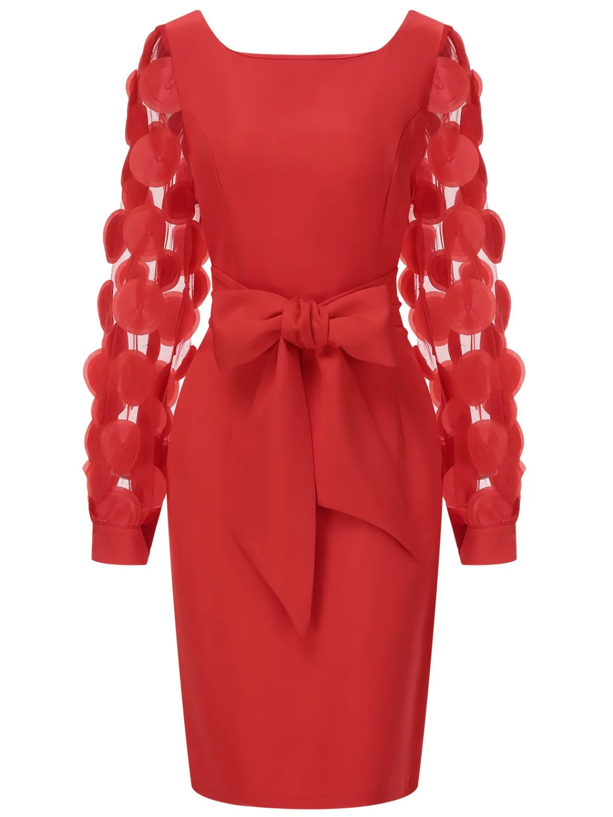 Sale Retro Stage 1960s Solid Bow 3D Flowers Mesh Dress Red