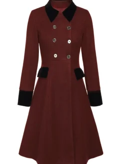 Fashion Retro Stage Red 1940s Solid Button Coat