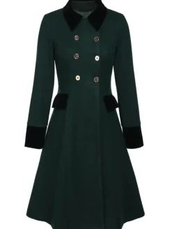 Fashion Retro Stage Red 1940s Solid Button Coat