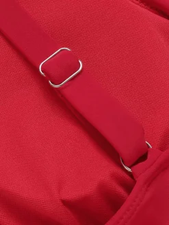 Hot Retro Stage 1950s Solid Deep V-Neck Belt Swimsuit Red