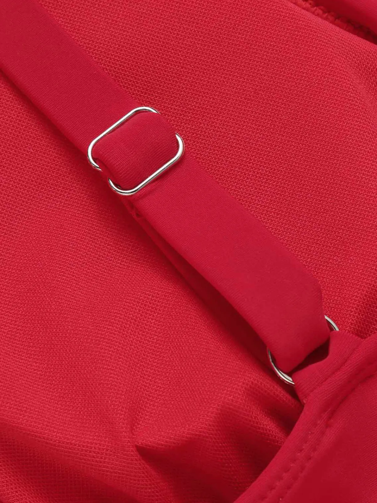 Hot Retro Stage 1950s Solid Deep V-Neck Belt Swimsuit Red