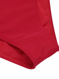 Hot Retro Stage 1950s Solid Deep V-Neck Belt Swimsuit Red