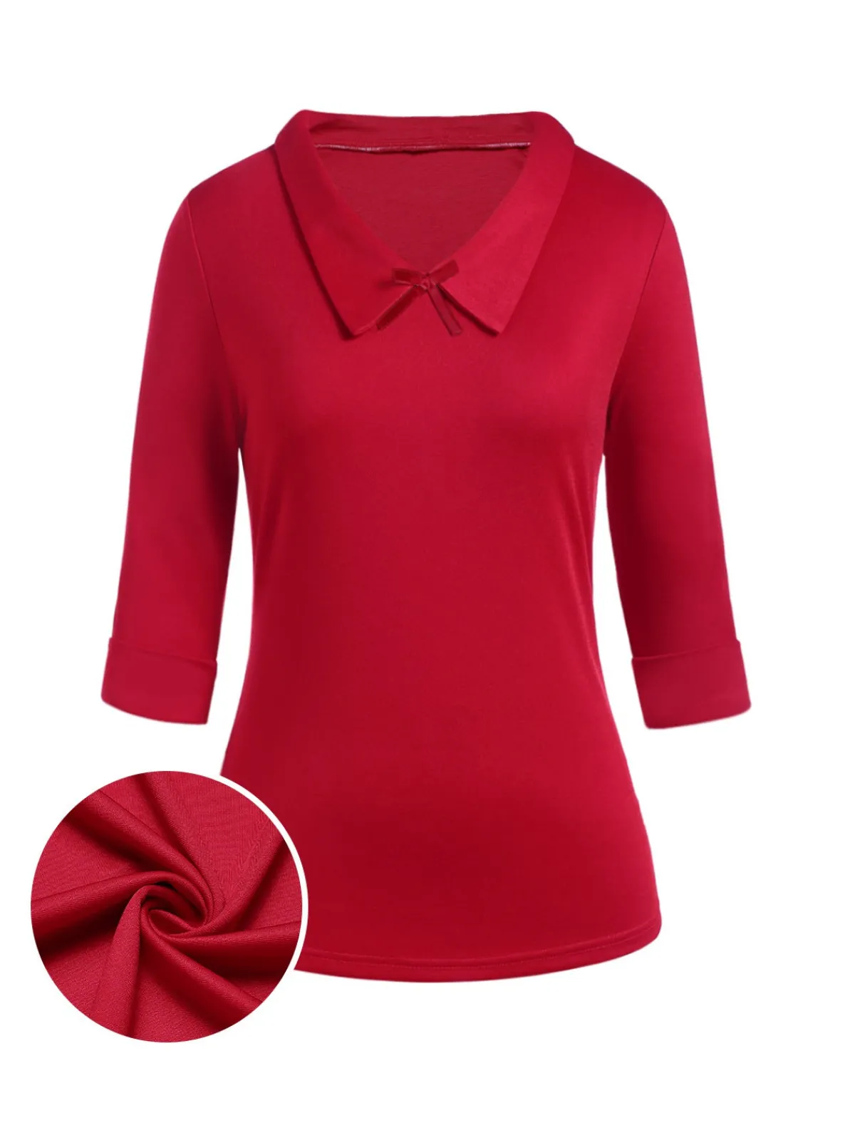 Clearance Retro Stage 1940s Solid Half Sleeves Lapel Top Red