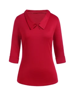 Clearance Retro Stage 1940s Solid Half Sleeves Lapel Top Red