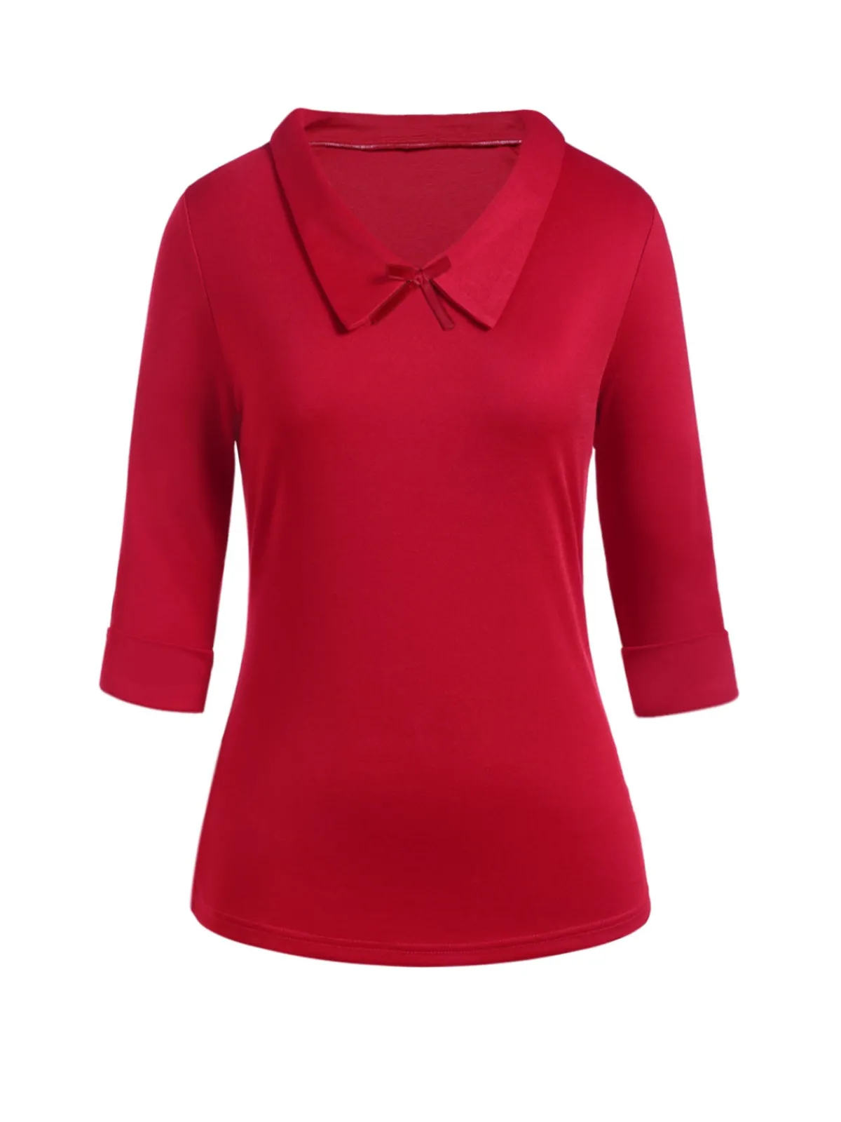 Clearance Retro Stage 1940s Solid Half Sleeves Lapel Top Red