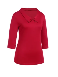 Clearance Retro Stage 1940s Solid Half Sleeves Lapel Top Red