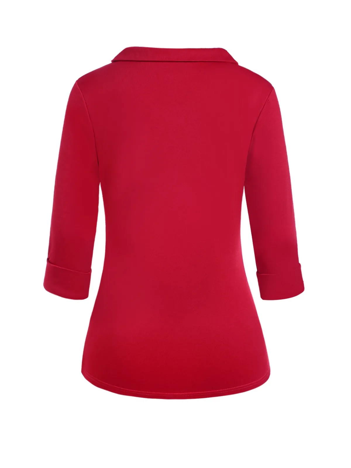 Clearance Retro Stage 1940s Solid Half Sleeves Lapel Top Red