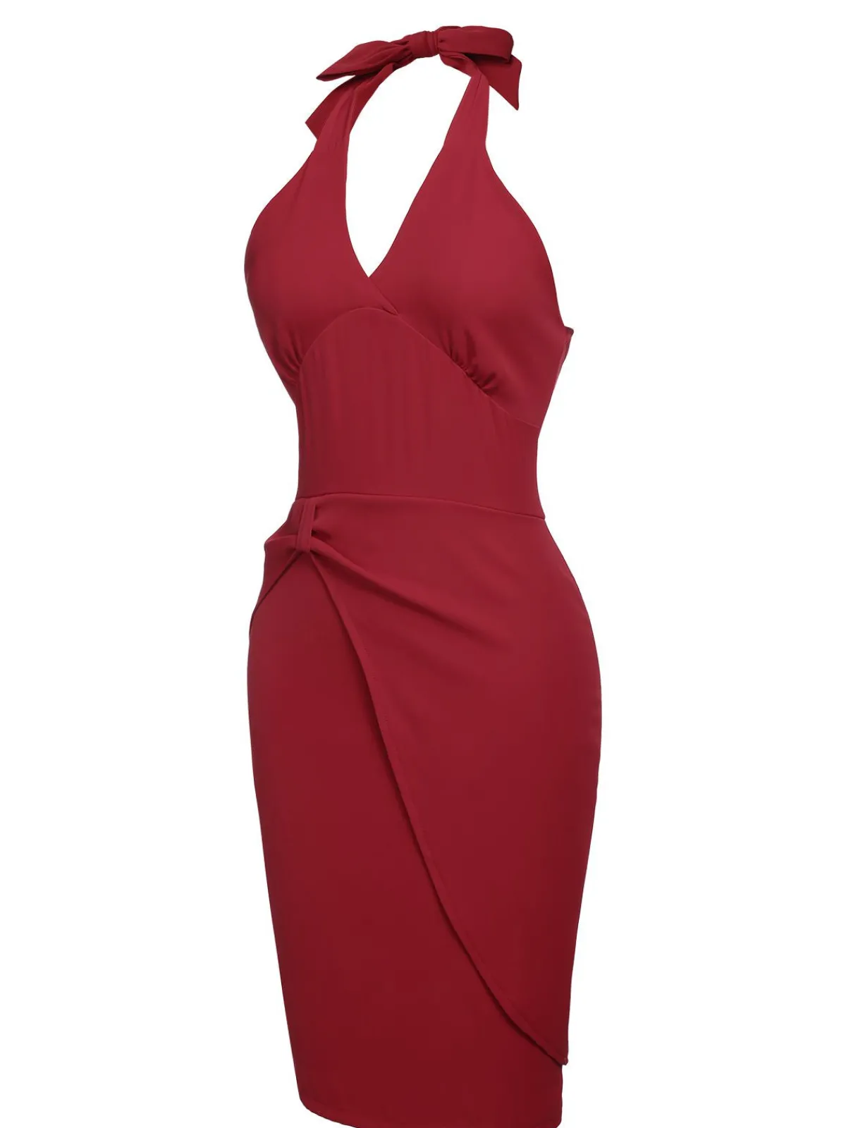 Clearance Retro Stage 1960s Solid Halter Bodycon Dress Red