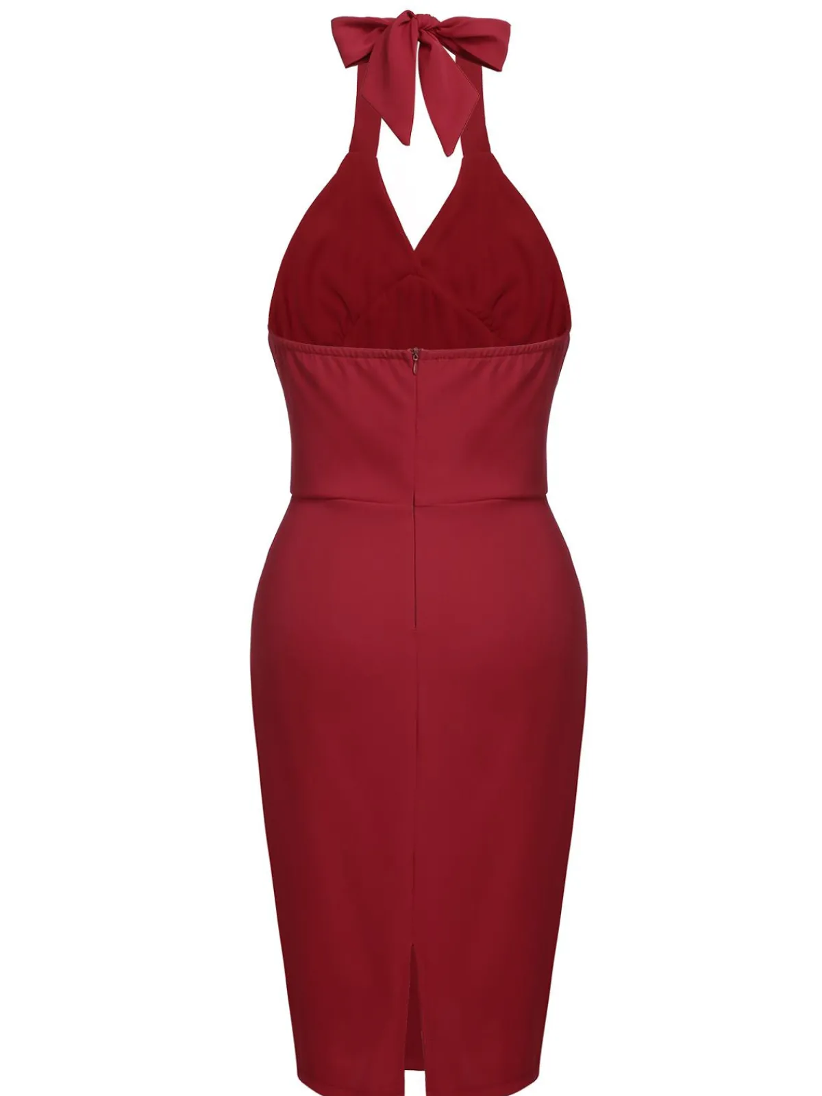 Clearance Retro Stage 1960s Solid Halter Bodycon Dress Red