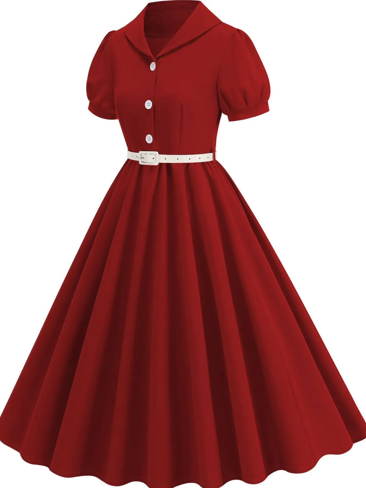 Clearance Retro Stage 1950s Solid Lapel Belt Dress Red