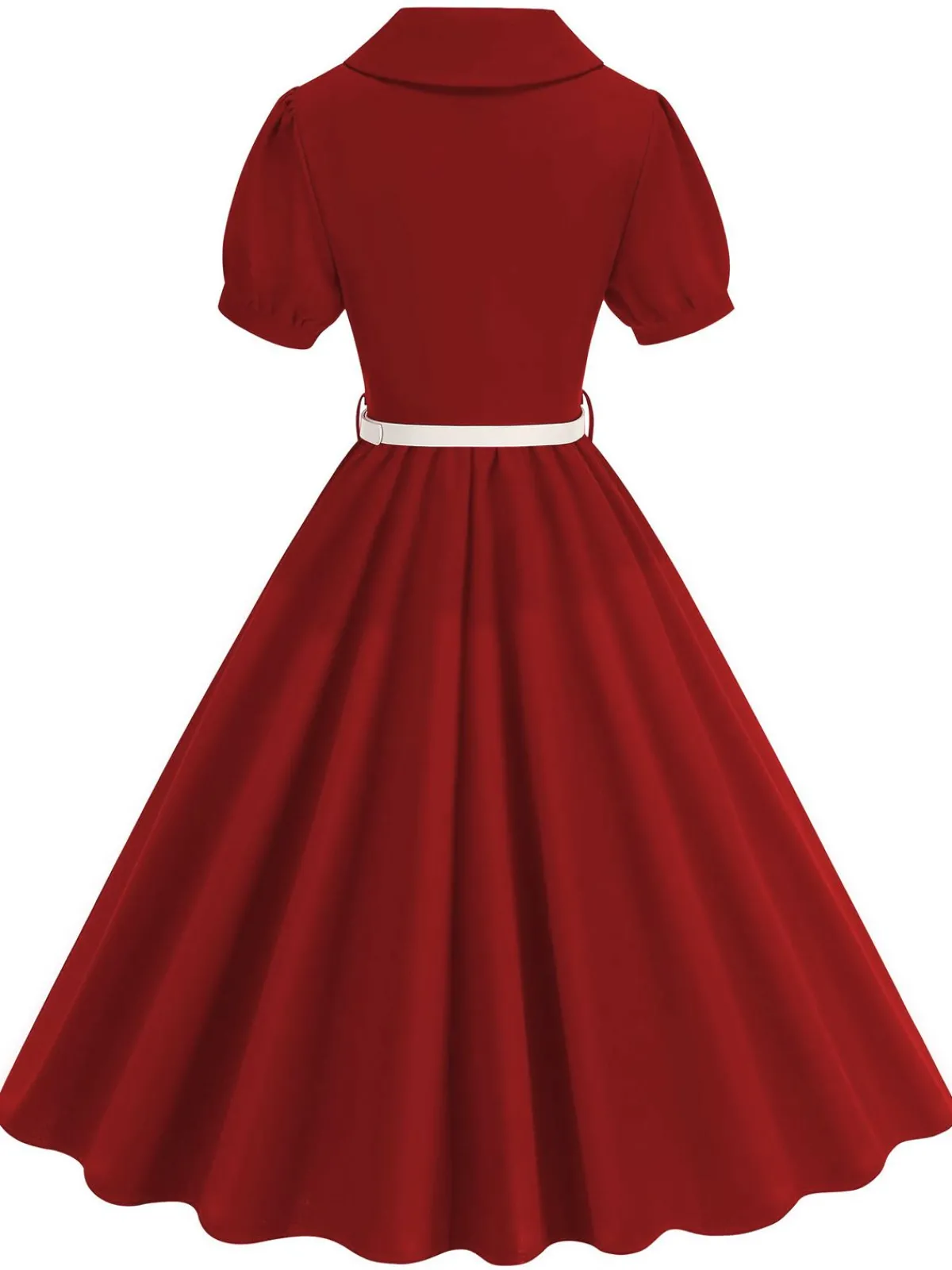 Clearance Retro Stage 1950s Solid Lapel Belt Dress Red
