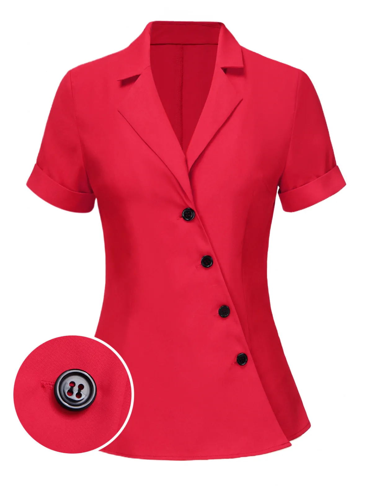 Fashion Retro Stage 1940s Solid Lapel Button-Down Blouse Red