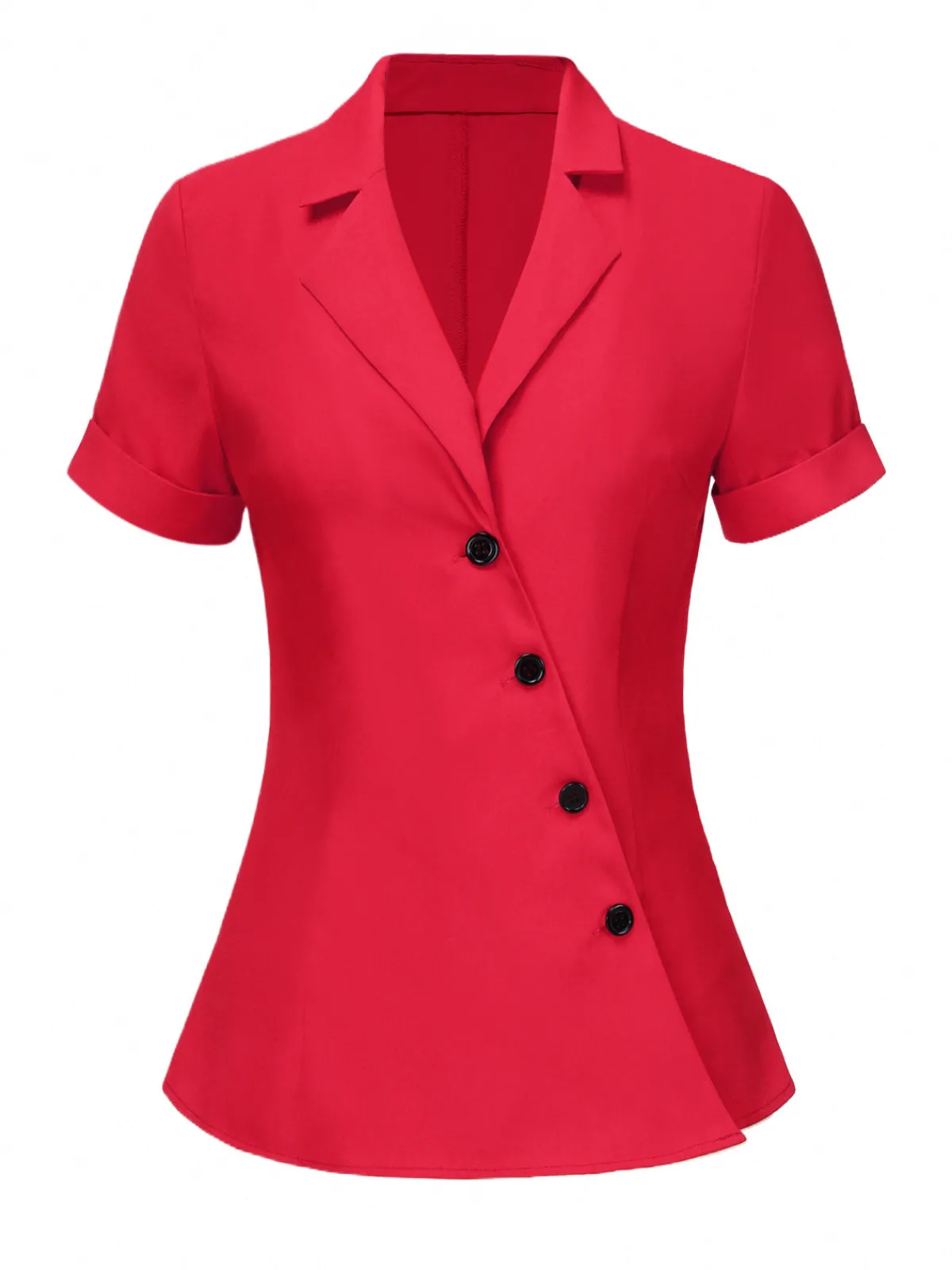 Fashion Retro Stage 1940s Solid Lapel Button-Down Blouse Red