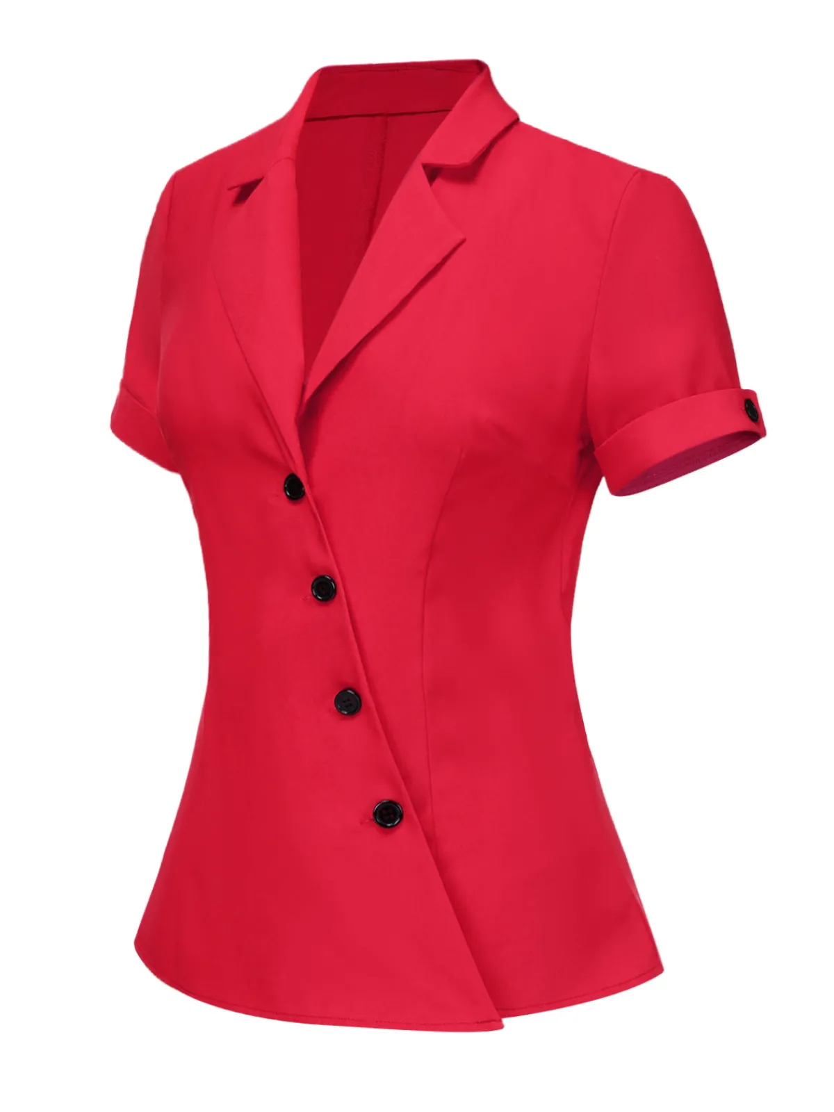Fashion Retro Stage 1940s Solid Lapel Button-Down Blouse Red