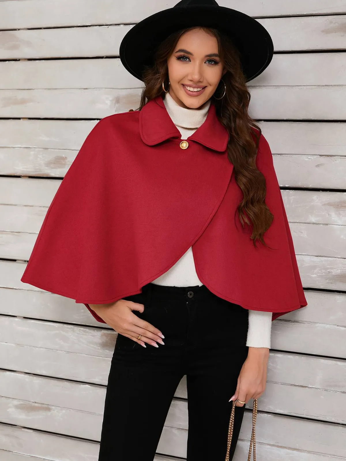 Best Retro Stage Red 1950s Solid Lapel Cloak Coat