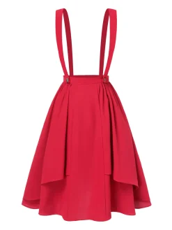 Outlet Retro Stage 1940s Solid Laye Suspender Skirt Red