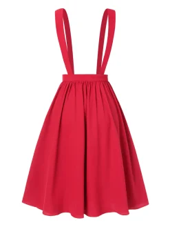 Outlet Retro Stage 1940s Solid Laye Suspender Skirt Red
