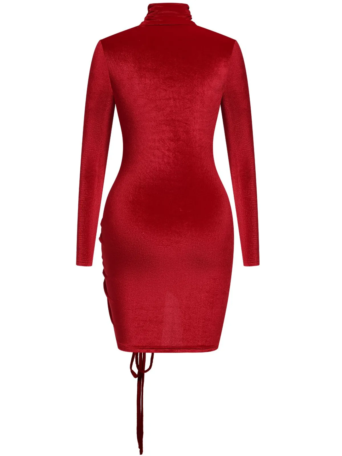 Online Retro Stage 1970s Solid Long Sleeves Velvet Dress Red