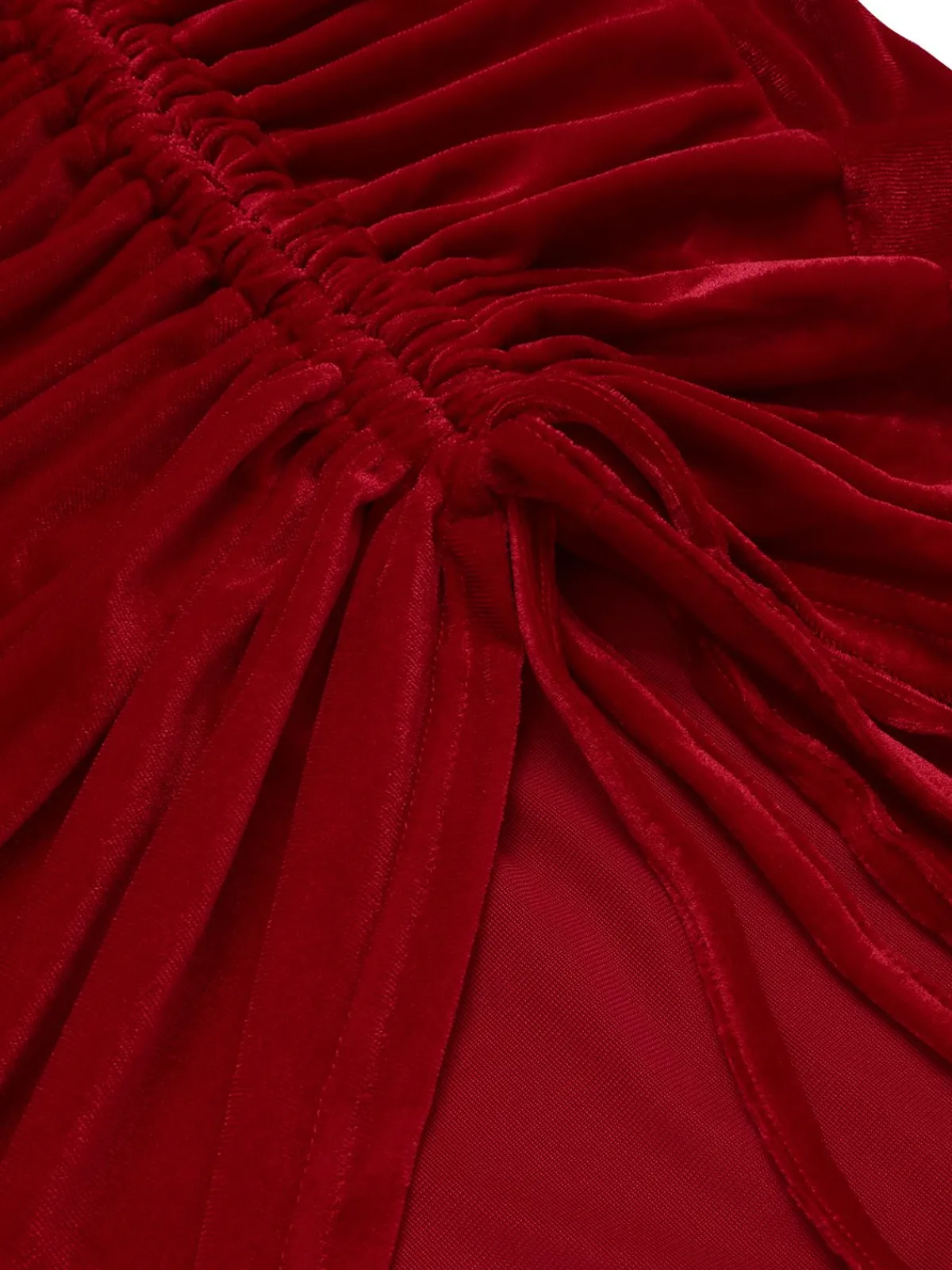 Online Retro Stage 1970s Solid Long Sleeves Velvet Dress Red