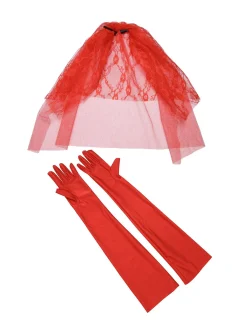 New Retro Stage 1950s Solid Mesh Bow Translucent V-Neck Dress Red