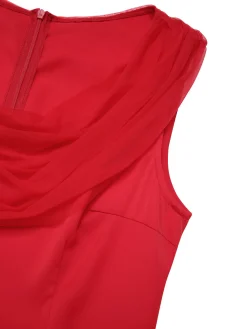 New Retro Stage 1950s Solid Mesh Laye Cowl Neck Dress Red
