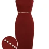 New Retro Stage Red 1960s Solid Pearl Knitted Sling Dress