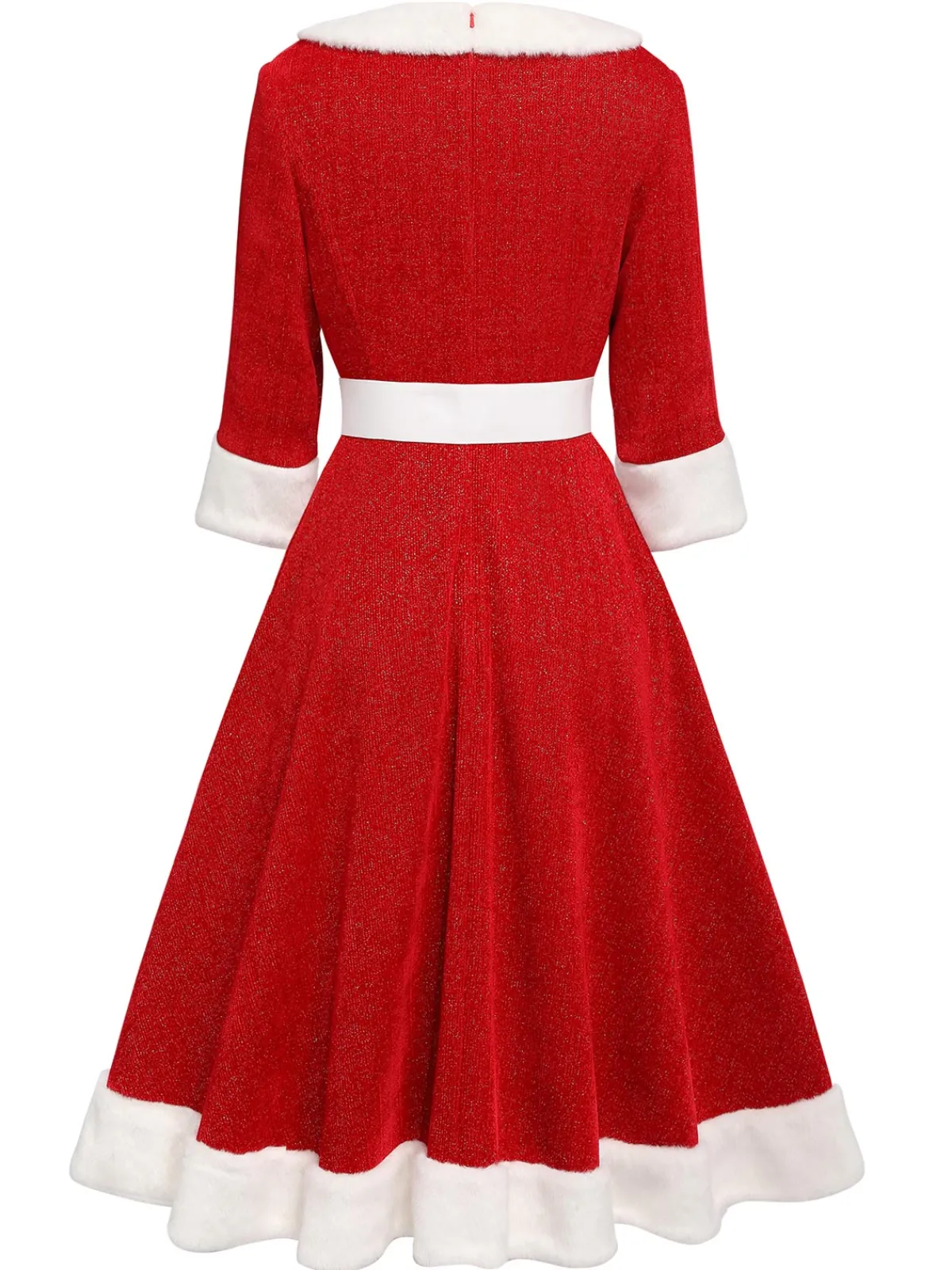 Online Retro Stage 1950s Solid Plush Christmas Dress Red