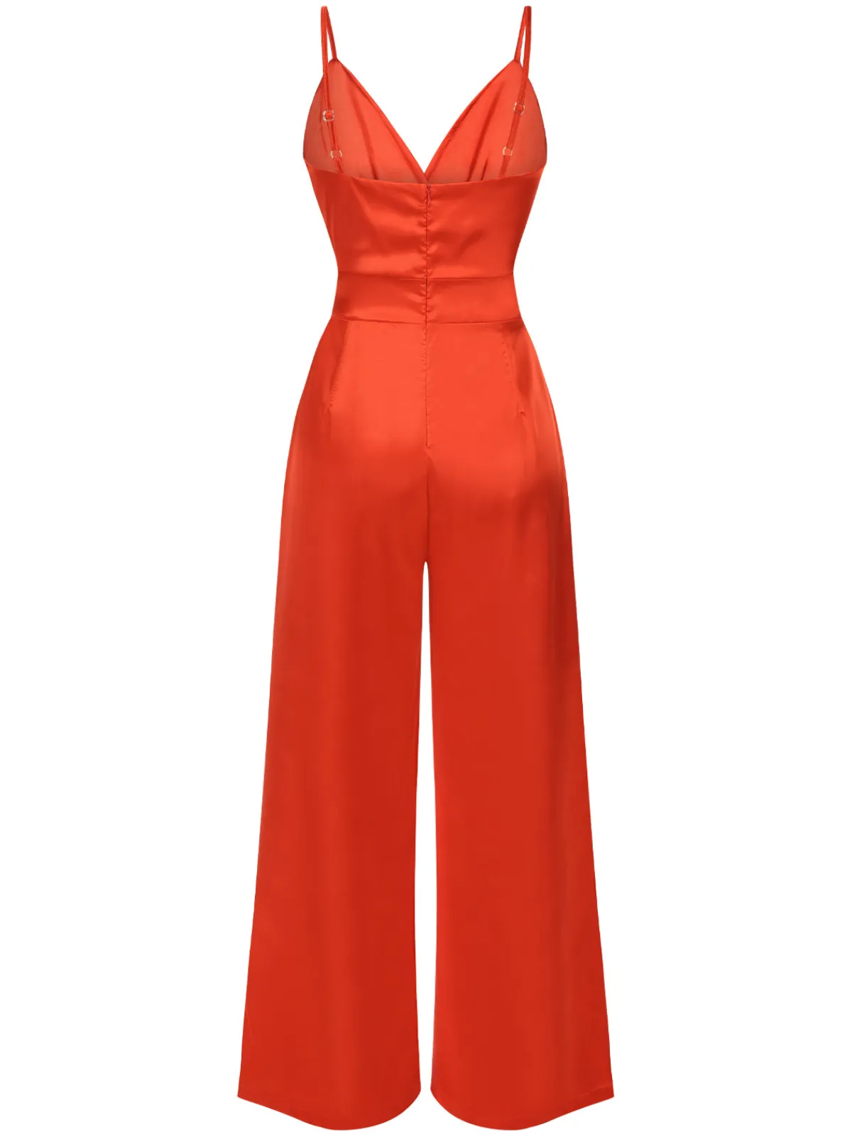 New Retro Stage 1940s Solid Satin V-Neck Spaghetti Straps Jumpsuit Red