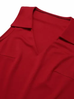 New Retro Stage 1940s Solid Sleeveless Lapel Top Red