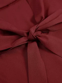 New Retro Stage Red 1940s Solid Tie-Neck Ruffle Sleeve Blouse Wine Red
